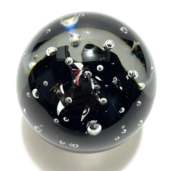 Vintage 1980s Edinburgh Art Glass Paperweight Bullicante Clear & Black Abstract - Picture 5 of 8